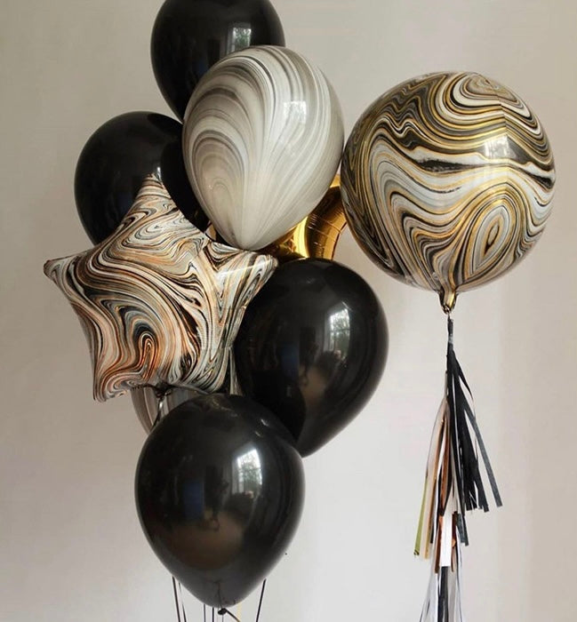 Pack de 9 Ballons Noir, Doré et Marbré