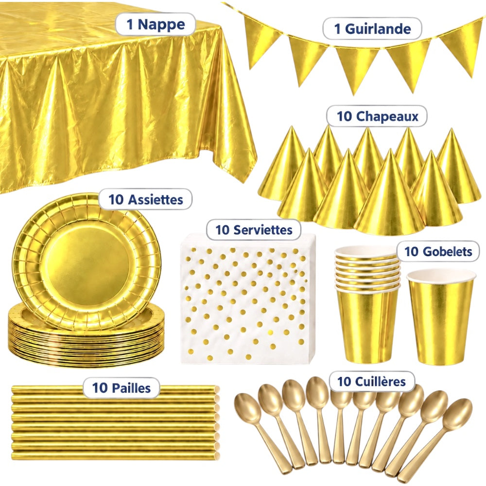 Pack Vaisselle Anniversaire - Doré