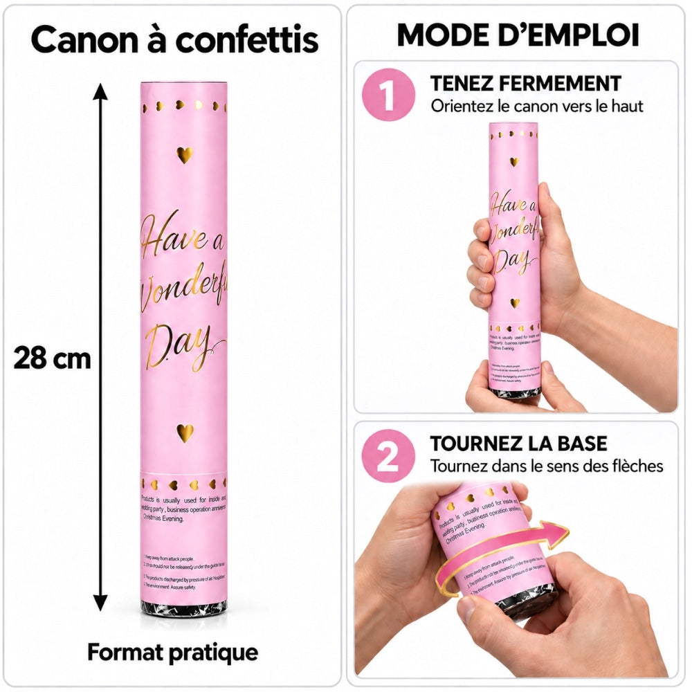 Canon à confettis Rose et Doré