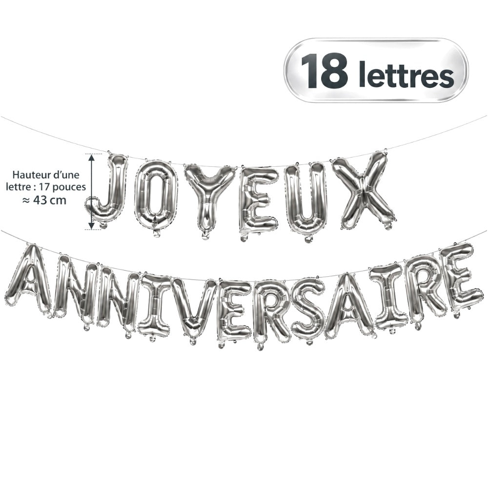 Guirlande Ballons Joyeux Anniversaire Argentée