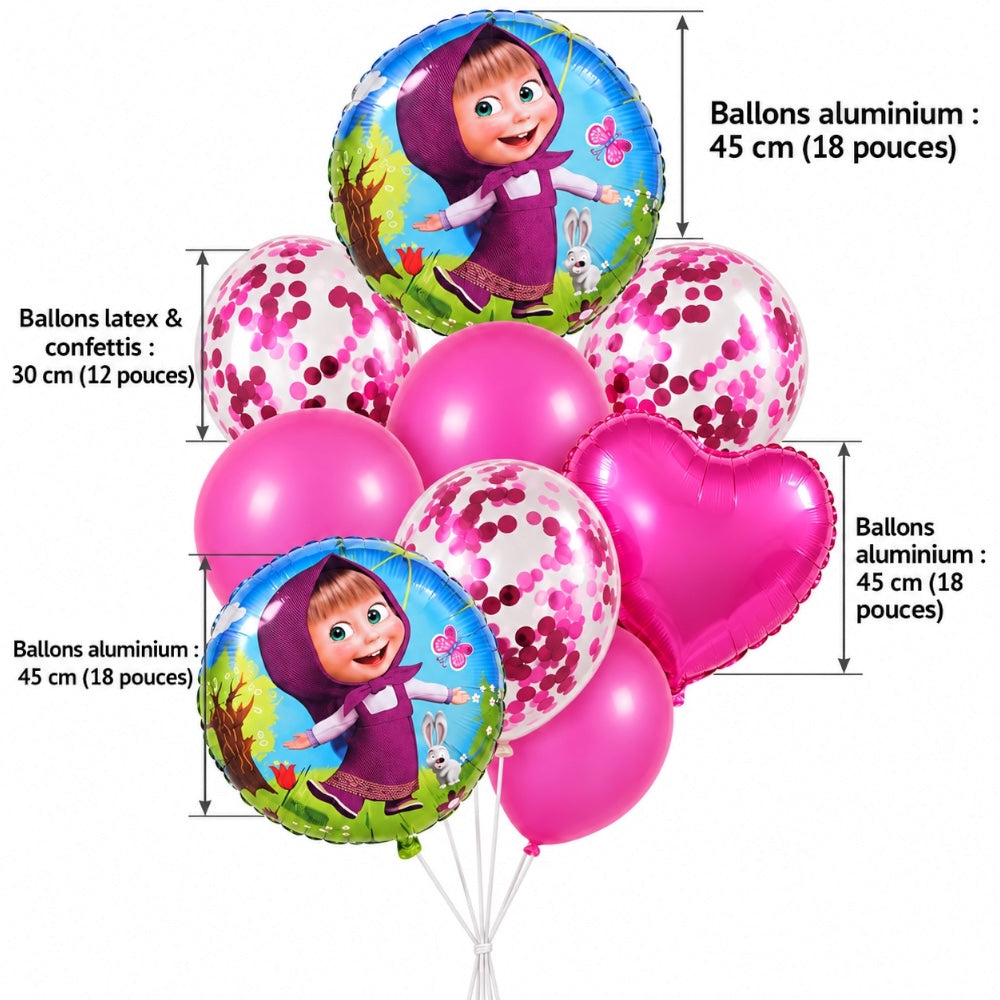 Pack de 9 Ballons Masha et l’Ours – Rose