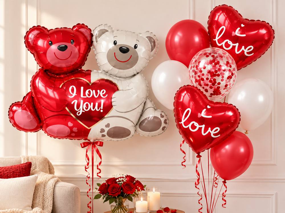Pack de 9 ballons Love avec ours