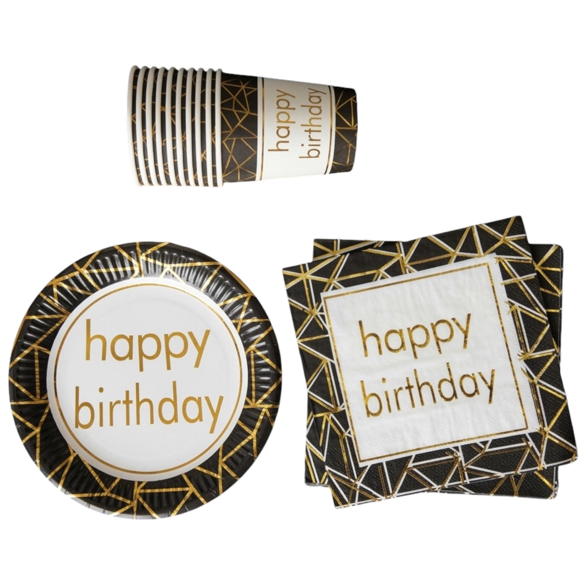 Pack Vaisselle Happy Birthday - Noir