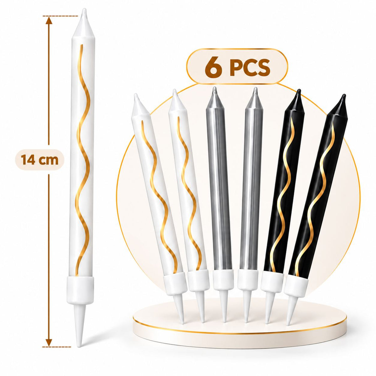 Bougies Assorties Blanc, Argent et Noir – Lot de 6