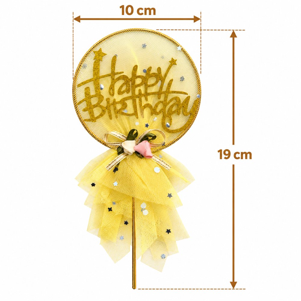 Cake Topper Happy Birthday – Jaune & Doré