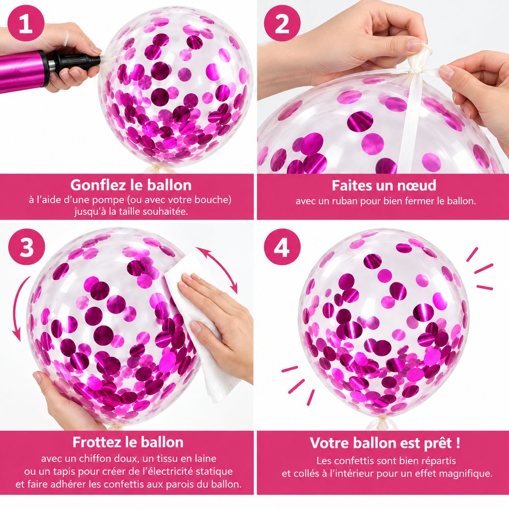 Ballons Transparents à Confettis Rose Fuchsia – Pack de 10