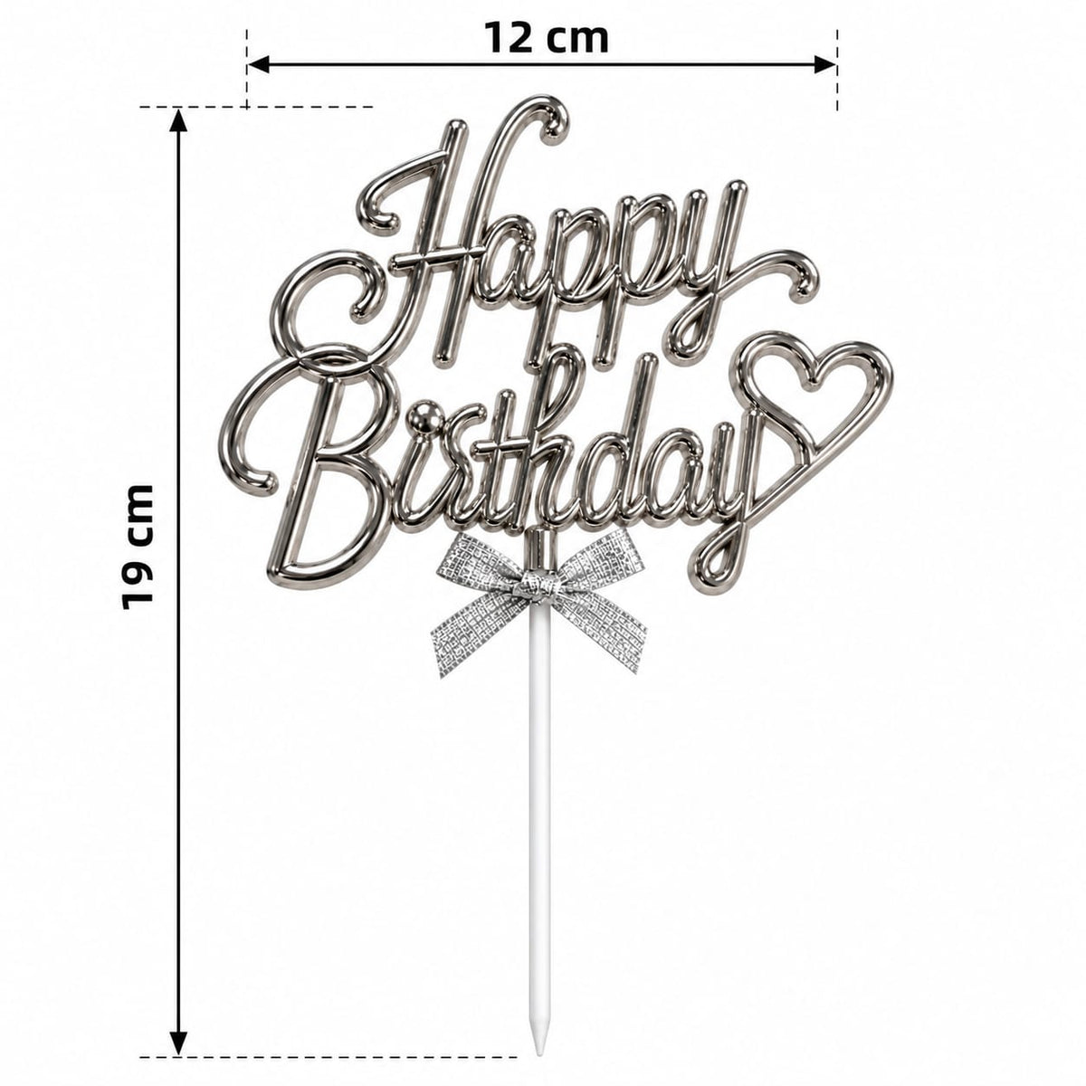 Cake Topper Happy Birthday Argenté Métallisé