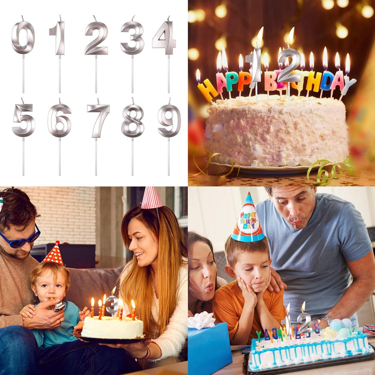 Chiffres Bougies Argenté - Décoration Gâteau Anniversaire