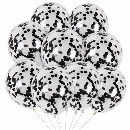 Ballons Transparents à Confettis Noirs – Pack de 10