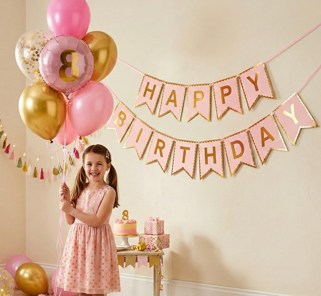 Guirlande Happy Birthday - Rose pastel