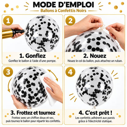 Ballons Transparents à Confettis Noirs – Pack de 10