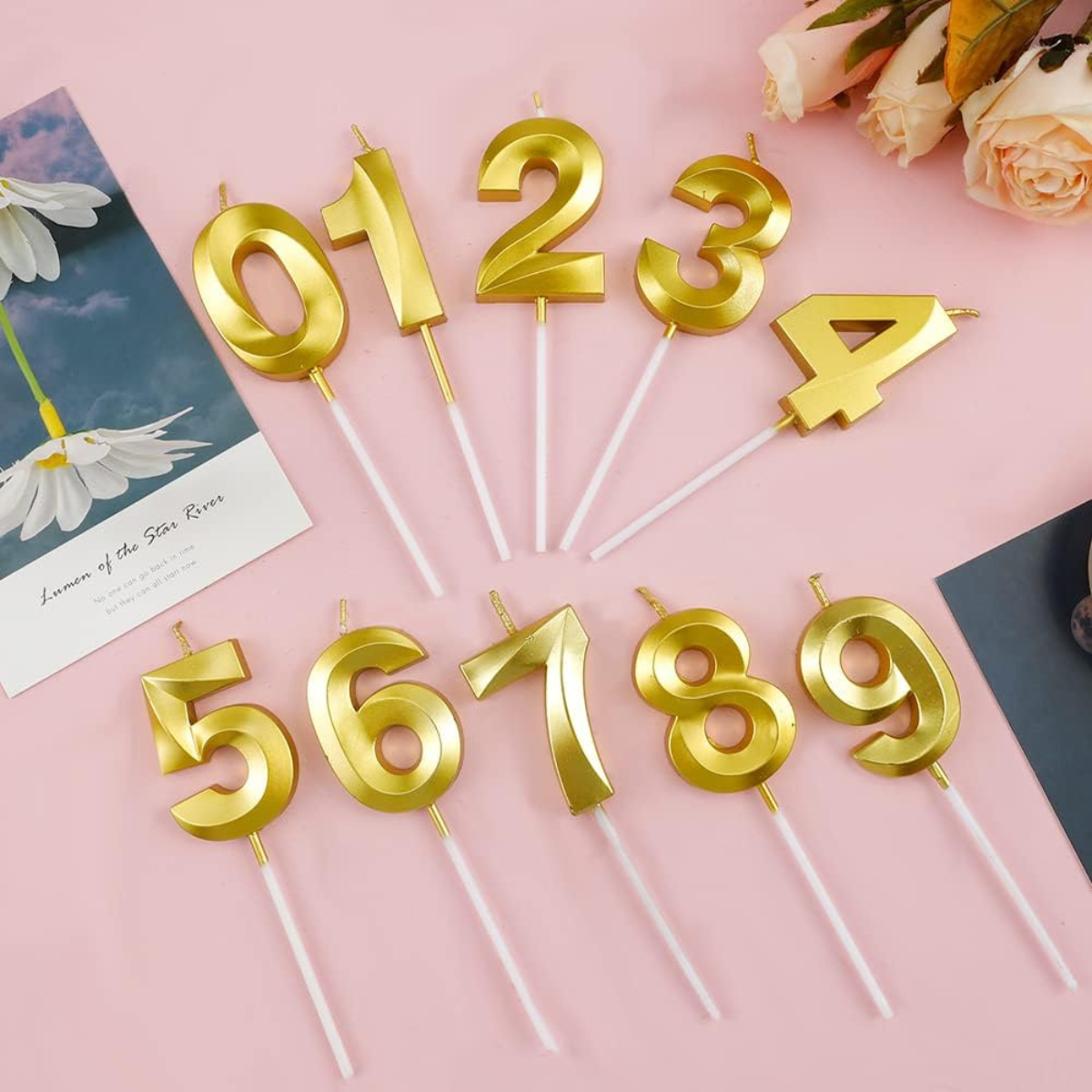 Chiffres Bougies Dorées - Décoration Gâteau Anniversaire
