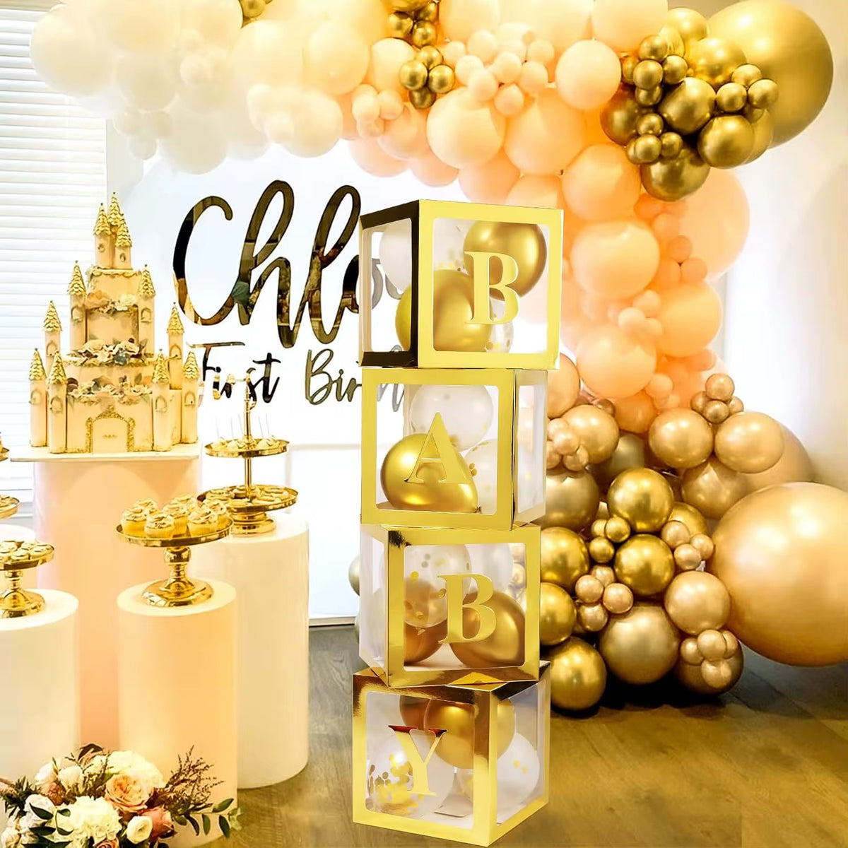Box Ballons Baby Shower - Gold