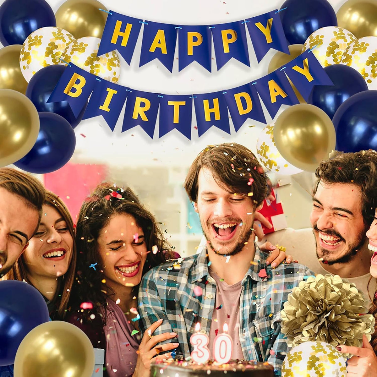 Guirlande Happy Birthday - Bleu Foncé