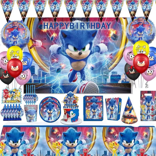 Pack Vaisselle Anniversaire Sonic - 102 Pièces
