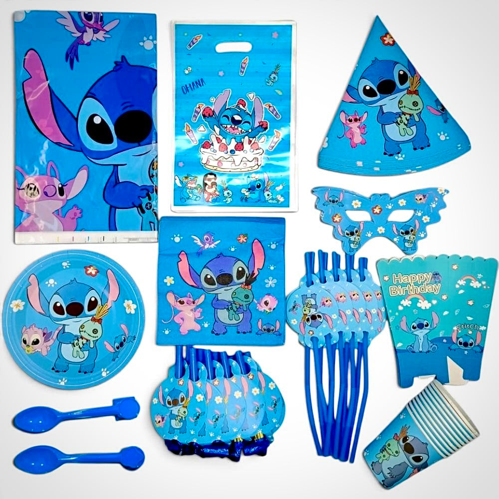 Pack Vaisselle Anniversaire Stitch Bleu - 101 Pièces