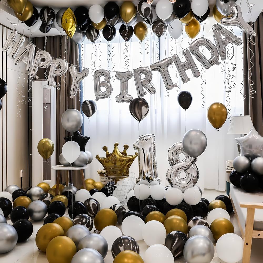 Kit Ballons Happy Birthday Argenté