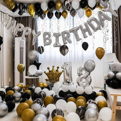 Kit Ballons Happy Birthday Argenté