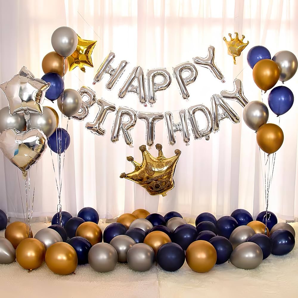 Kit Ballons Happy Birthday Argenté