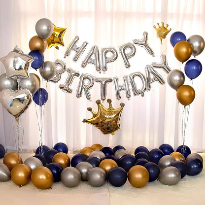 Kit Ballons Happy Birthday Argenté