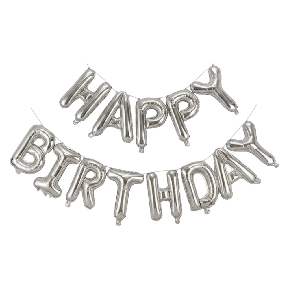 Kit Ballons Happy Birthday Argenté