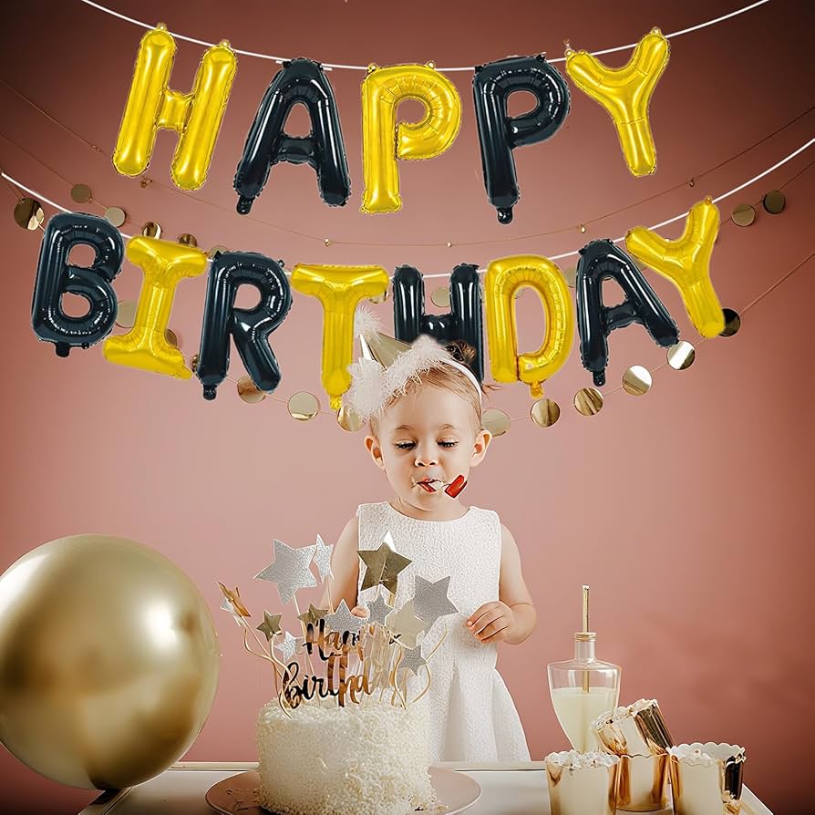 Kit Ballons Happy Birthday Noir et Doré