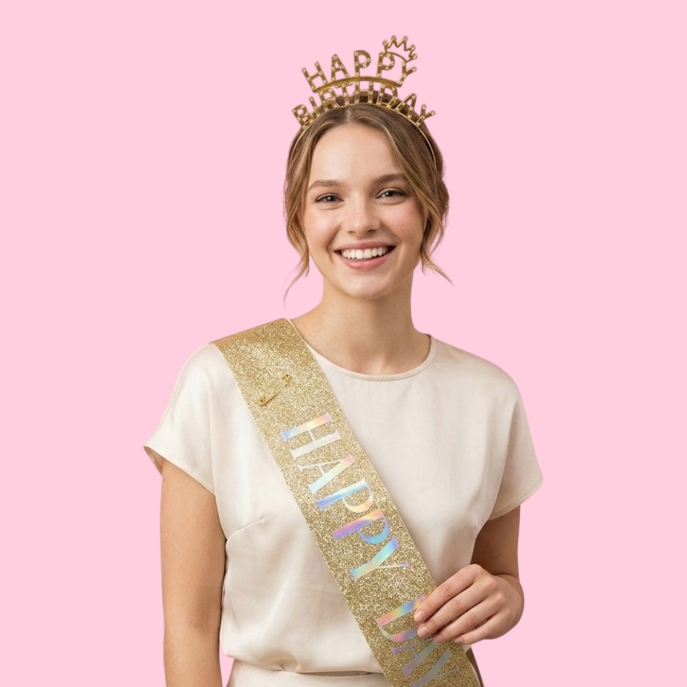 Kit Happy Birthday – Bandeau & Écharpe Doré