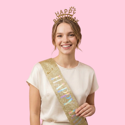 Kit Happy Birthday – Bandeau & Écharpe Doré