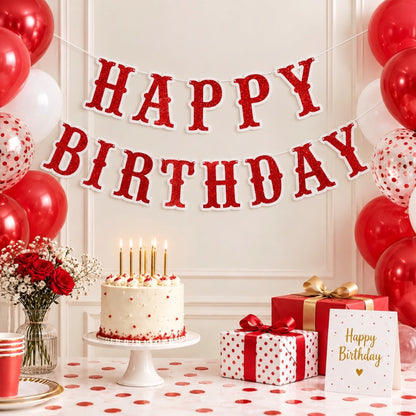 Guirlande Happy Birthday - Rouge Pailletée