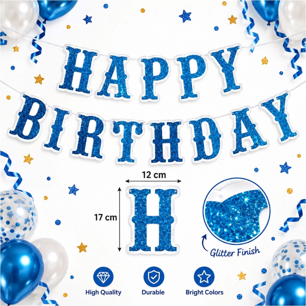 Guirlande Happy Birthday - Bleu Pailletée