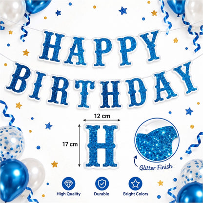 Guirlande Happy Birthday - Bleu Pailletée
