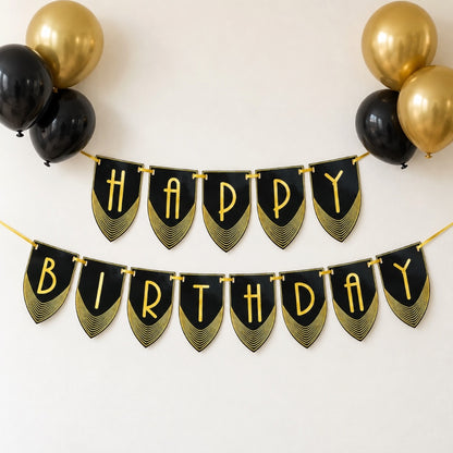 Guirlande Happy Birthday - Noir & Doré
