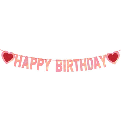 Guirlande Happy Birthday - Rose & Cœurs rouges