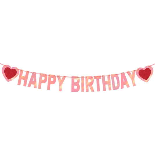 Guirlande Happy Birthday - Rose & Cœurs rouges