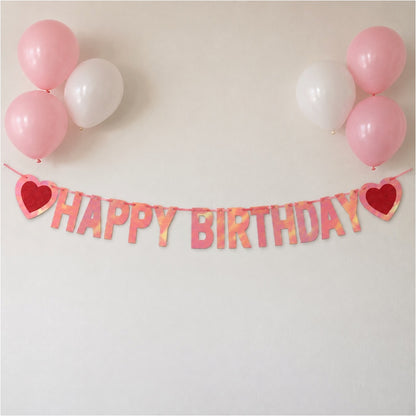 Guirlande Happy Birthday - Rose & Cœurs rouges