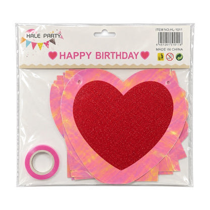 Guirlande Happy Birthday - Rose & Cœurs rouges
