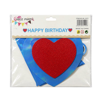 Guirlande Happy Birthday - Bleu & Cœurs rouges