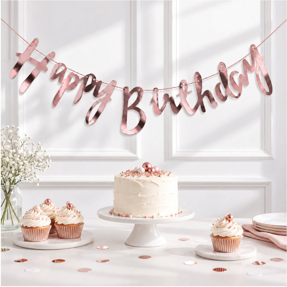 Guirlande Happy Birthday - Rose Gold Métallisée
