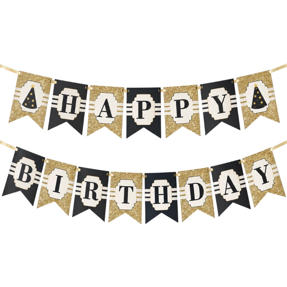 Guirlande Happy Birthday - Noir et Doré