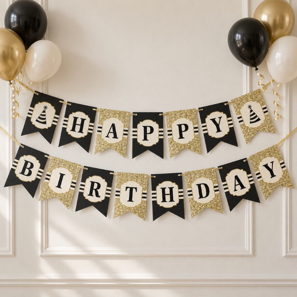 Guirlande Happy Birthday - Noir et Doré