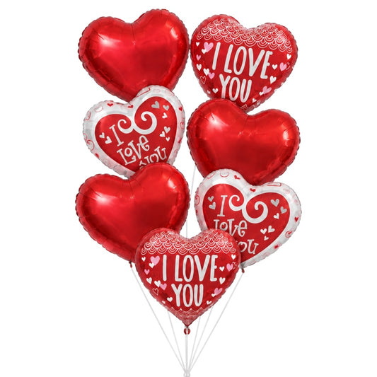 Pack 7 Ballons Cœur I Love You - Rouge