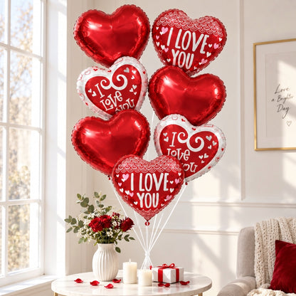 Pack 7 Ballons Cœur I Love You - Rouge