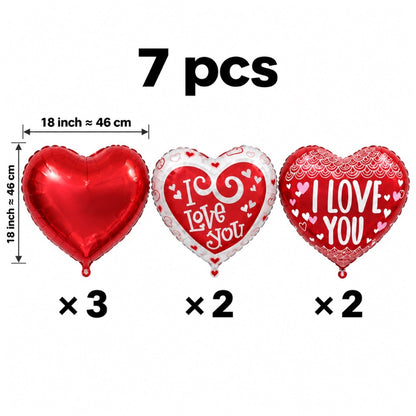 Pack 7 Ballons Cœur I Love You - Rouge