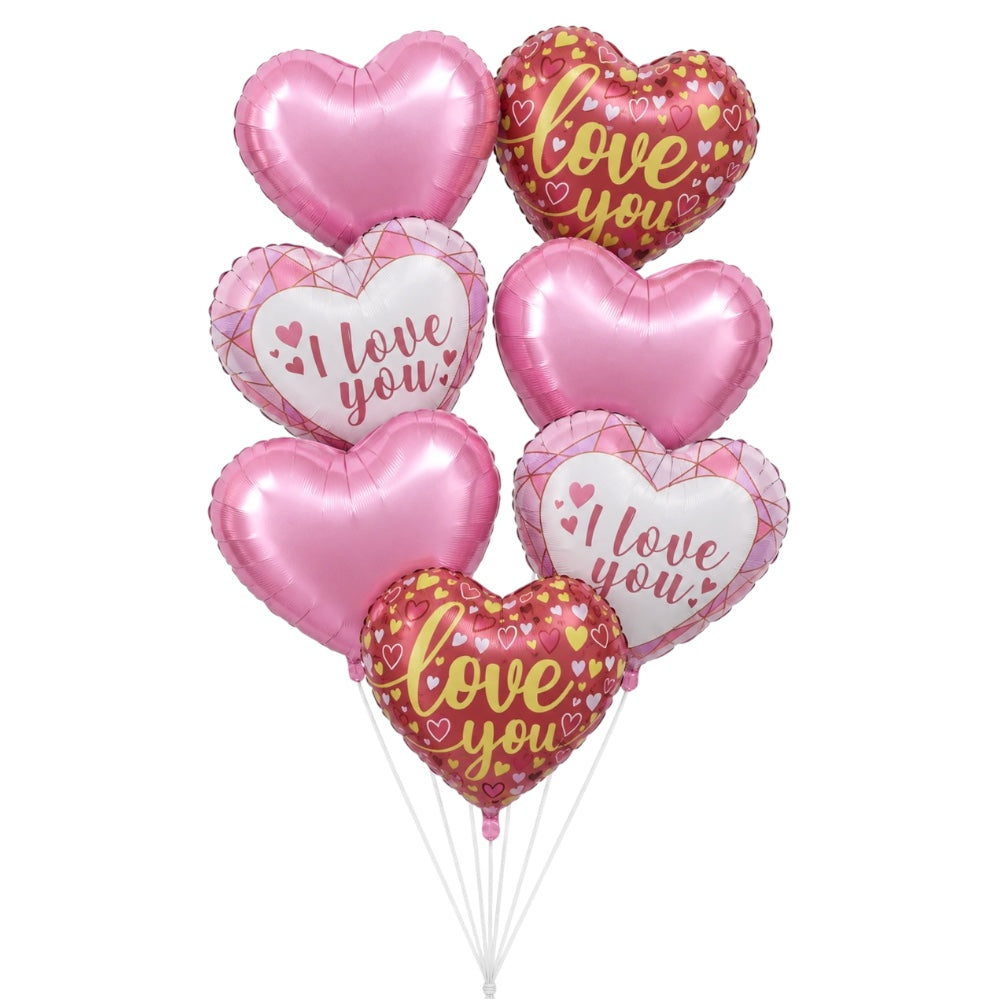 Pack 7 Ballons Cœur I Love You - Rose