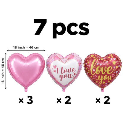 Pack 7 Ballons Cœur I Love You - Rose