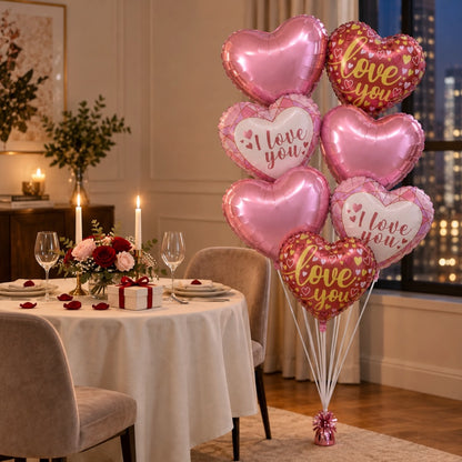 Pack 7 Ballons Cœur I Love You - Rose