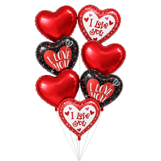 Pack 7 Ballons Cœur I Love You - Rouge et Noir