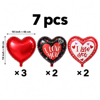 Pack 7 Ballons Cœur I Love You - Rouge et Noir