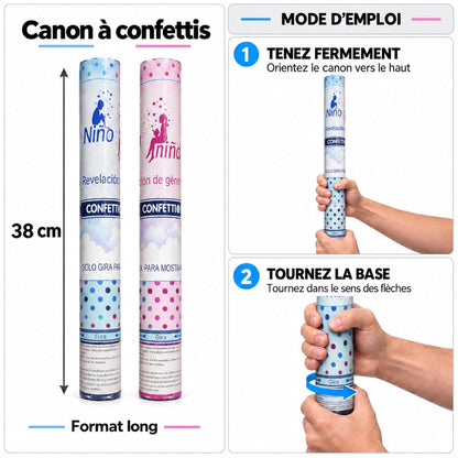 Canon à confettis Gender Reveal - Bleu ou Rose