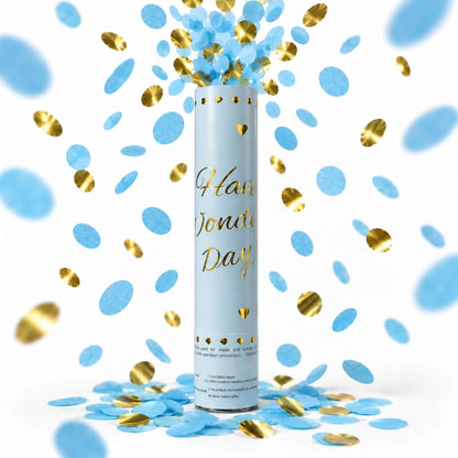 Canon à confettis Bleu et Doré